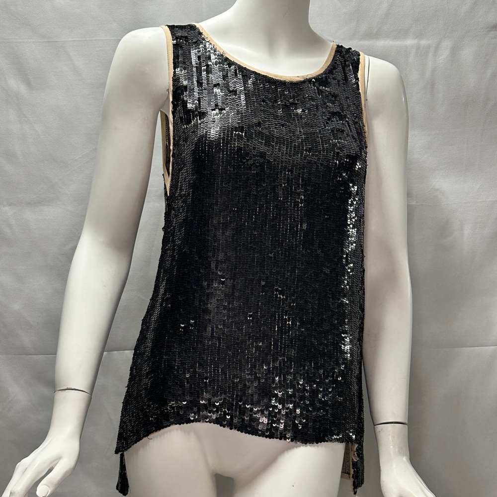 Parker Black & Tan Sequin Tank Top Size S